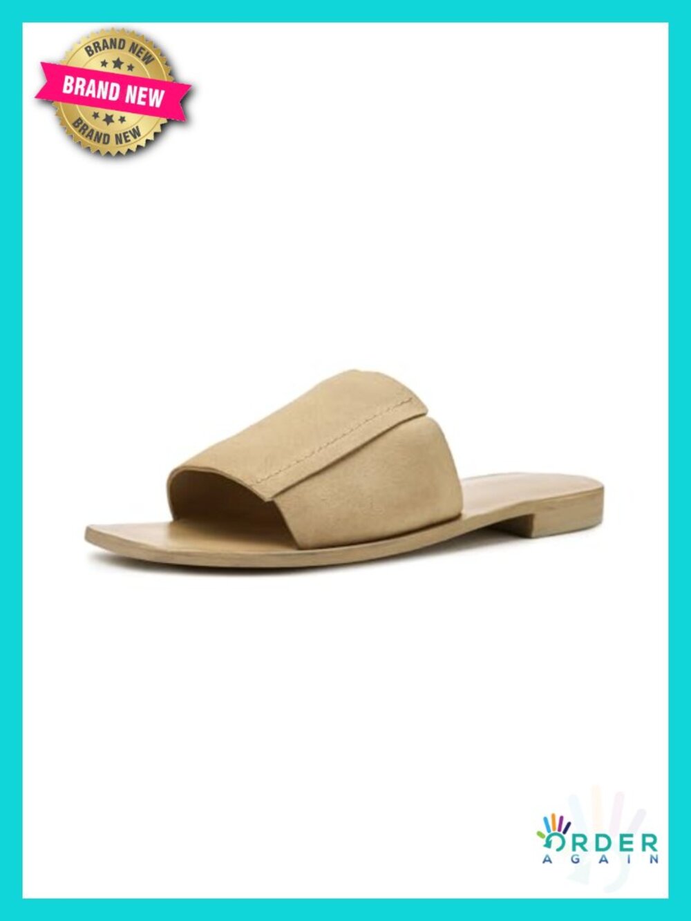 Worn Leather Suede Slide Sandals Square Toe Flat